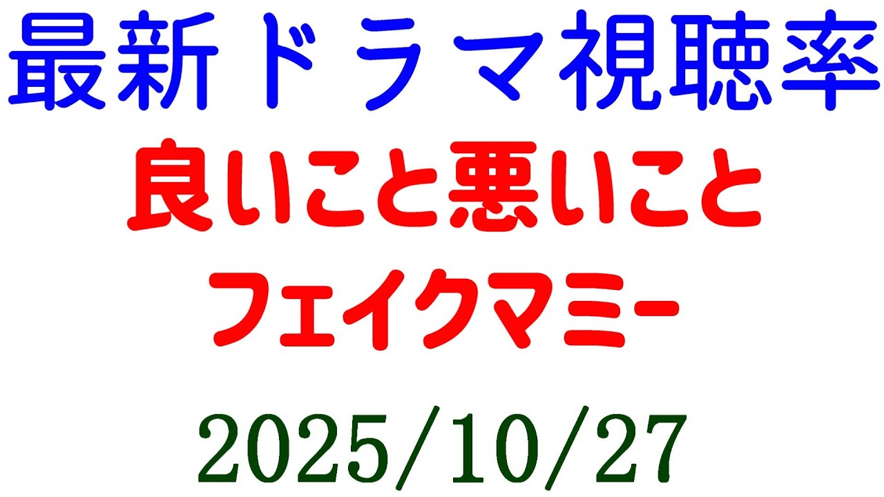 良いこと悪いこと フェイクマミー!視聴率速報☆2025年10月27日 良いこと悪いこと フェイクマミー!視聴率速報☆2025年10月27日