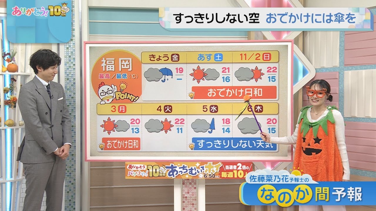 佐藤菜乃花気象予報士のお天気情報 バリはやッ! 10月31日 佐藤菜乃花気象予報士のお天気情報 バリはやッ! 10月31日