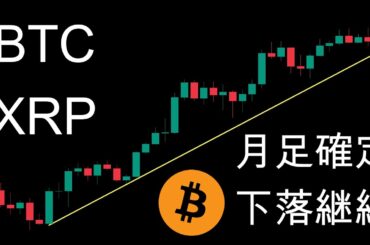Bitcoin月足確定、下落継続中。暗号資産（仮想通貨）【BTC、XRP】