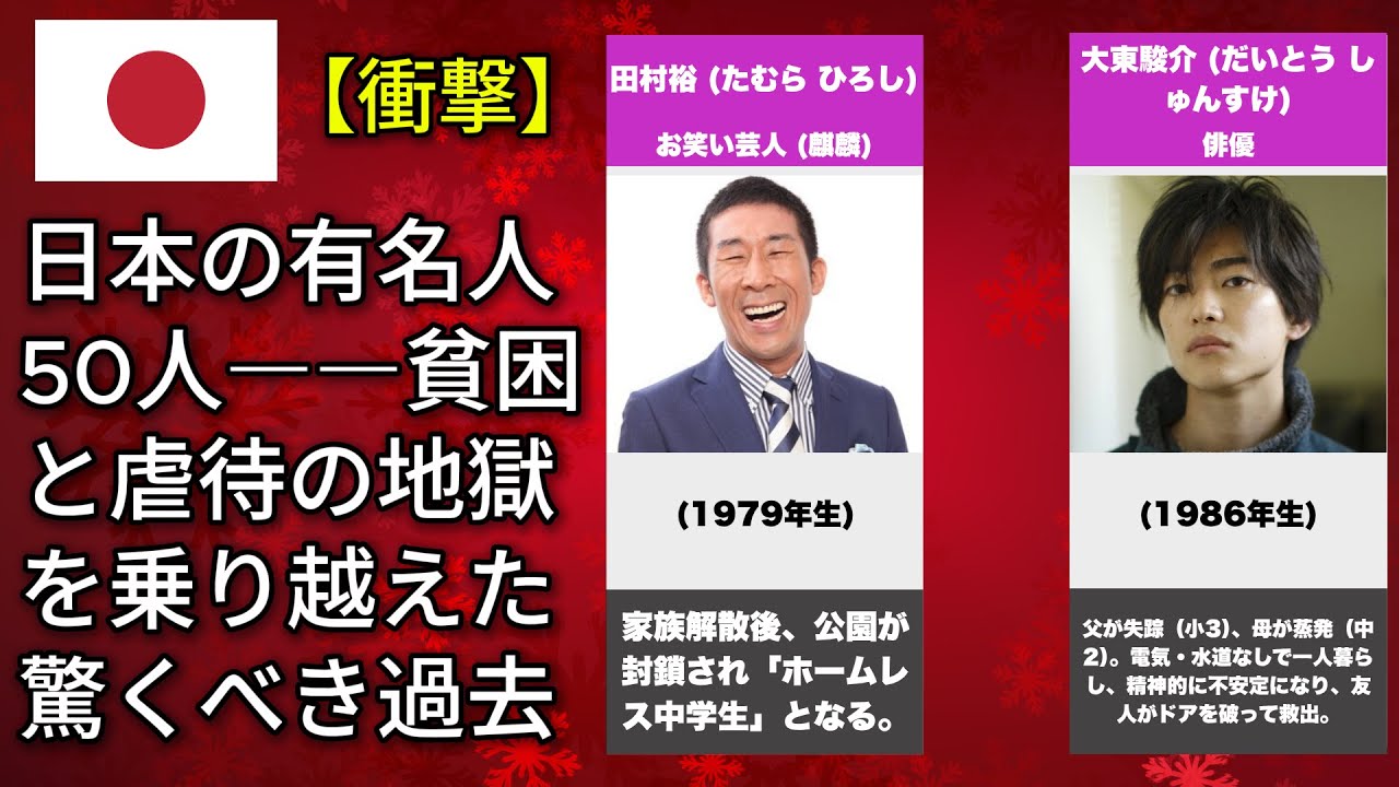 誰も知らない幼少期の地獄を経験した日本の有名人50人――星野源と千原ジュニアの心に残る過去 誰も知らない幼少期の地獄を経験した日本の有名人50人――星野源と千原ジュニアの心に残る過去