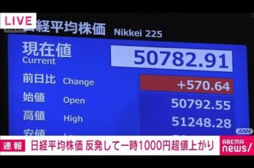 【速報】日経平均株価　反発して一時1000円超値上がり(2025年11月6日)