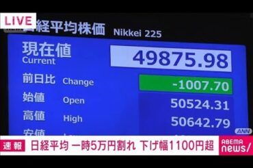 日経平均株価大幅値下がり　節目の5万円割れ　下げ幅1100円超(2025年11月7日)