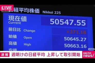 【速報】日経平均株価　上昇して取引開始(2025年11月10日)