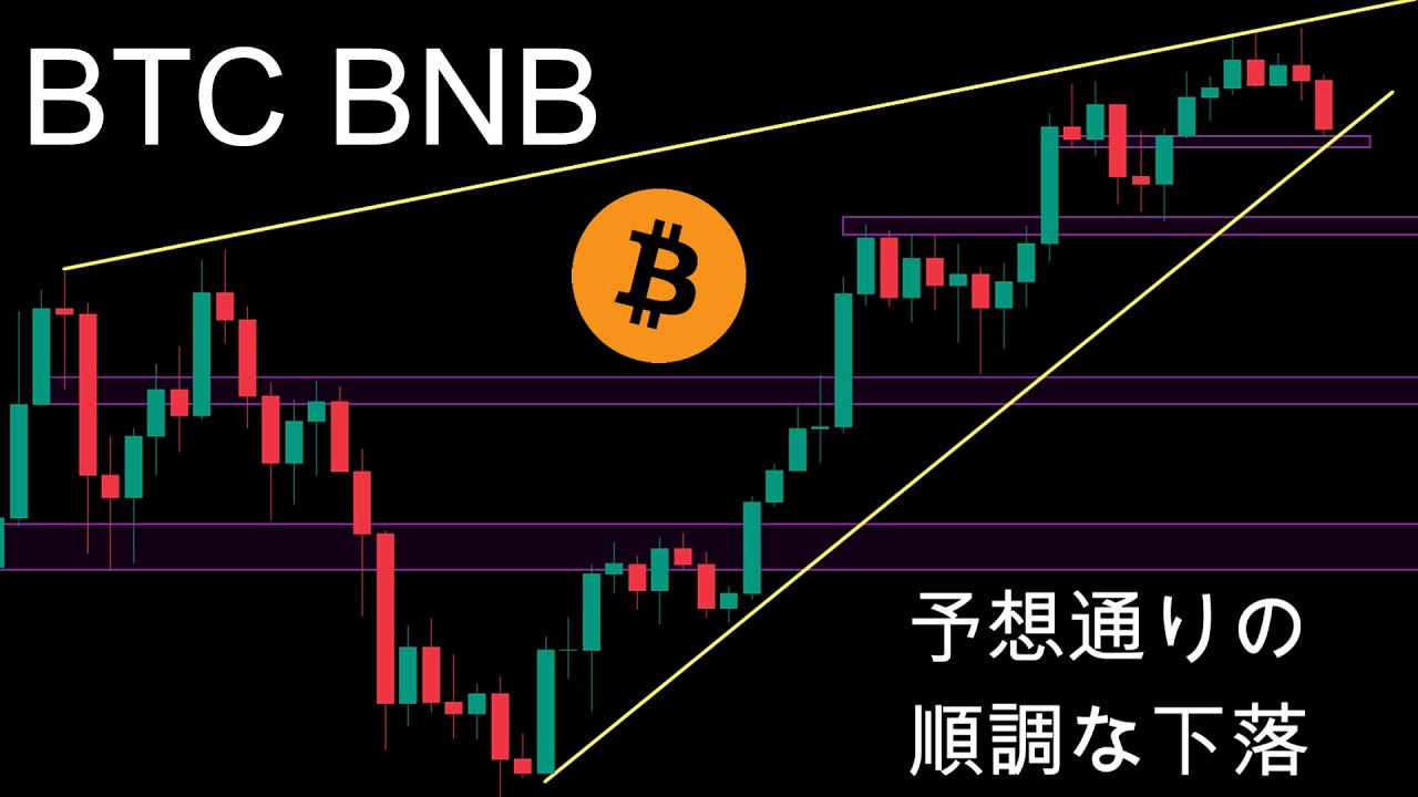 ビットコイン予想価格帯まで順調な下落。暗号資産（仮想通貨）【BTC、BNB】