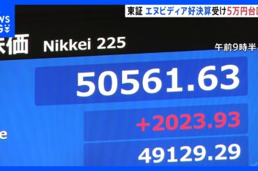 【5万円台回復】日経平均株価　エヌビディア“過去最高”の好決算で半導体関連株中心に買い注文　一時2000円以上値上がり｜TBS NEWS DIG