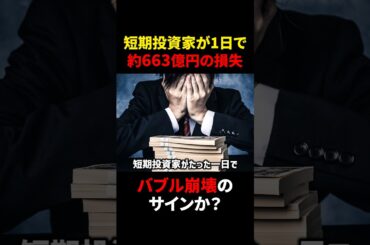 【仮想通貨】短期投資家1日で663億円損失発生？！バブル崩壊確定？！