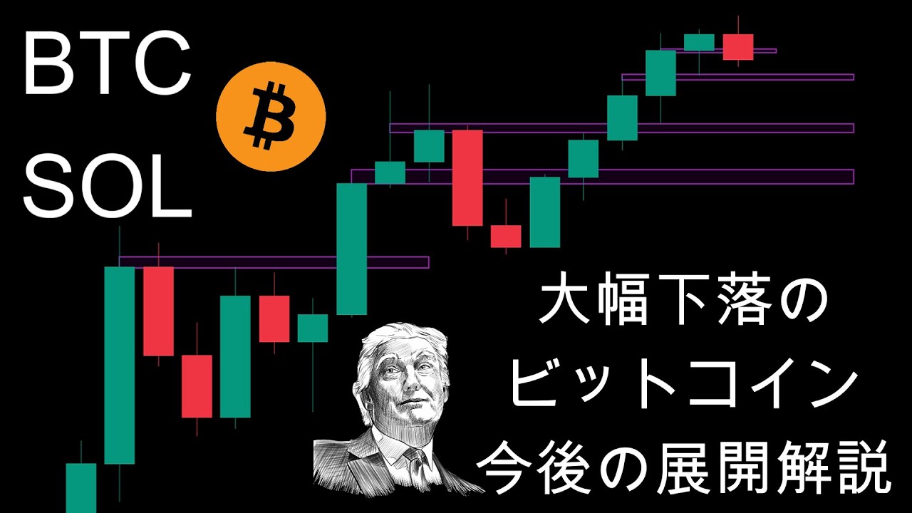 大幅下落のビットコイン今後の展開解説。暗号資産（仮想通貨）【BTC、SOL】