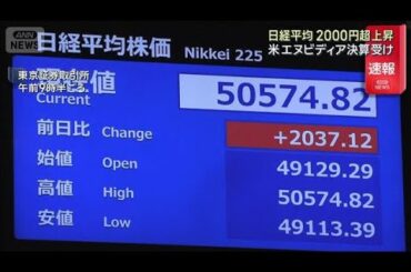 日経平均　2000円超上昇　米エヌビディア決算受け(2025年11月20日)