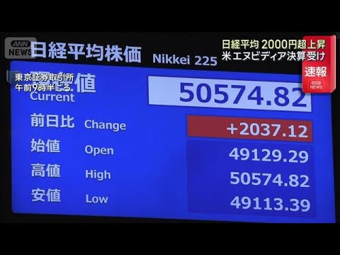 日経平均 2000円超上昇 米エヌビディア決算受け(2025年11月20日) 日経平均 2000円超上昇 米エヌビディア決算受け(2025年11月20日)