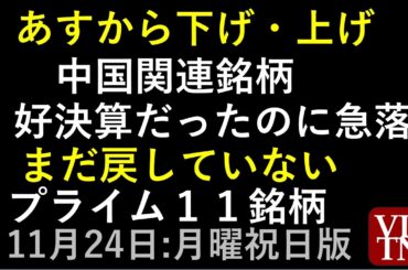 今週下げそうな銘柄・上げそうな銘柄。好決算なのに急落し、まだ戻せていないプライム市場１１銘柄。１１月２４日（月・祝）～あす上がる株。最新の日本株情報～