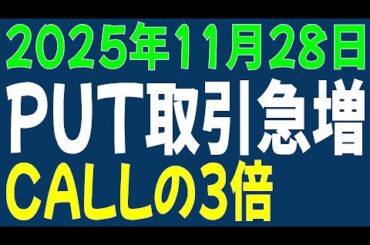 11/28 日経平均先物 オプション　PUT取引急増　CALLの3倍