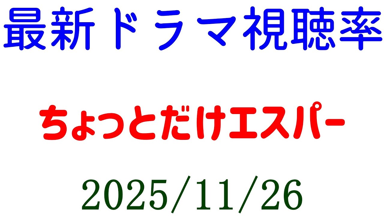 ちょっとだけエスパー 視聴率ダウン!視聴率速報☆2025年11月26日 ちょっとだけエスパー 視聴率ダウン!視聴率速報☆2025年11月26日