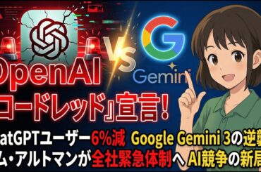 【緊急事態】OpenAI「コードレッド」宣言！ChatGPTユーザー6%減でサム・アルトマンが全社緊急体制へ。Google Gemini 3の逆襲とAI競争の新局面