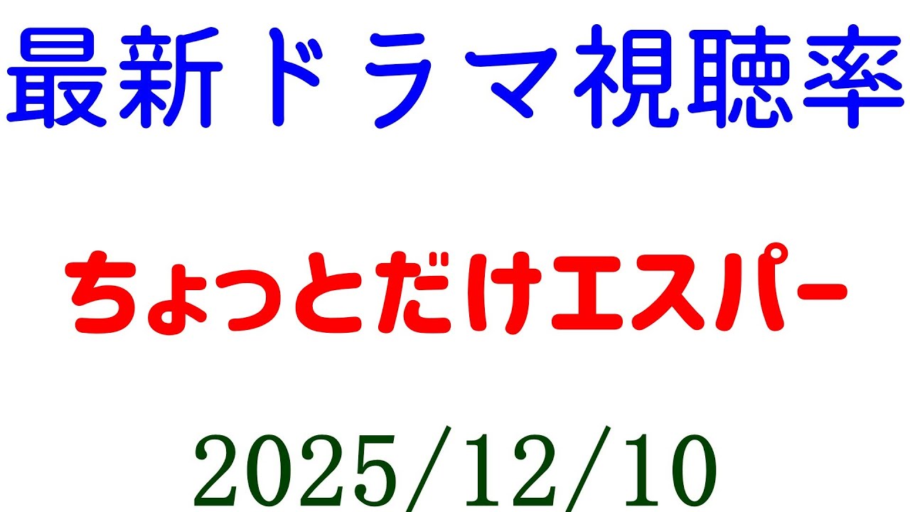 ちょっとだけエスパー 視聴率アップ!視聴率速報☆2025年12月10日 ちょっとだけエスパー 視聴率アップ!視聴率速報☆2025年12月10日