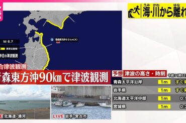 【速報】【津波観測】午前11時51分に津波観測  青森東方沖90キロで