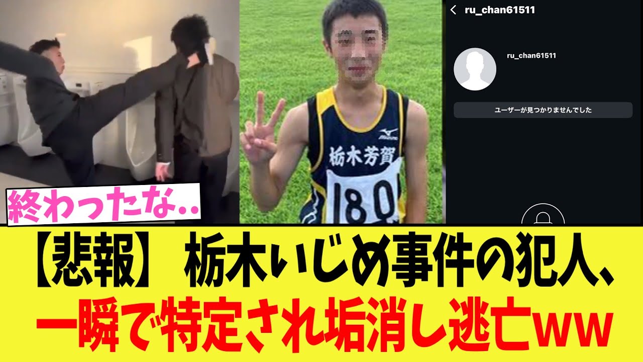 【悲報】 栃木い◯め事件の犯人、一瞬で特定され垢消し逃亡ｗｗ