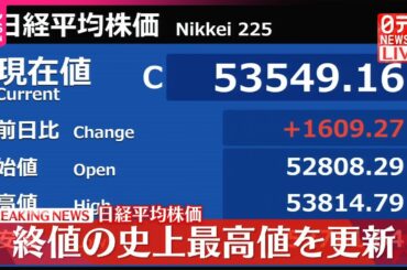 【速報】日経平均株価  終値の史上最高値を更新