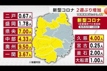 新型コロナ2週ぶり増加、1医療機関当たり3.4人　インフルエンザは5週連続減少　岩手県 (26/01/06 20:58)