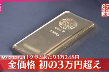 【速報】金価格3万円超え  ドル安受け急騰  わずか4か月で1万円超上昇