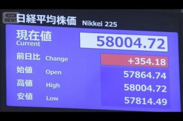日経平均株価　取引中で初めて5万8000円台　3営業日連続で最高値更新(2026年2月12日)