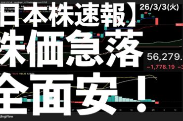 【日本株速報】26/3/3 大幅続落！全面安！地政学リスク続く！　#日本株  #半導体　#topix　#nvidia