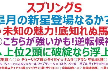 スプリングステークス2026予想　皐月賞の新星登場なるか？！◎未知の魅力あり！底知れぬ能力の馬！？○この馬の方が強いかも？逆転候補筆頭。▲上位2頭に破綻があれば、一気に浮上！