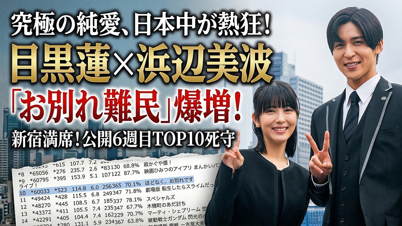 目黒蓮×浜辺美波が描く究極の純愛に日本中が熱狂の渦!公開6週目もランキングTOP10死守の前代未聞、新宿満席続出で「お別れ難民」爆増『ほどなく、お別れです』の圧巻興行熱と驚愕の舞台裏を完全解明 目黒蓮×浜辺美波が描く究極の純愛に日本中が熱狂の渦!公開6週目もランキングTOP10死守の前代未聞、新宿満席続出で「お別れ難民」爆増『ほどなく、お別れです』の圧巻興行熱と驚愕の舞台裏を完全解明