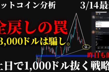 【緊急⚠️】ビットコイン急落。73,000ドルで騙された人は見て下さい。実は目線はまだ下。土日の戦略と狙いを全て公開します。《仮想通貨 暗号通貨 ビットコイン FX 》