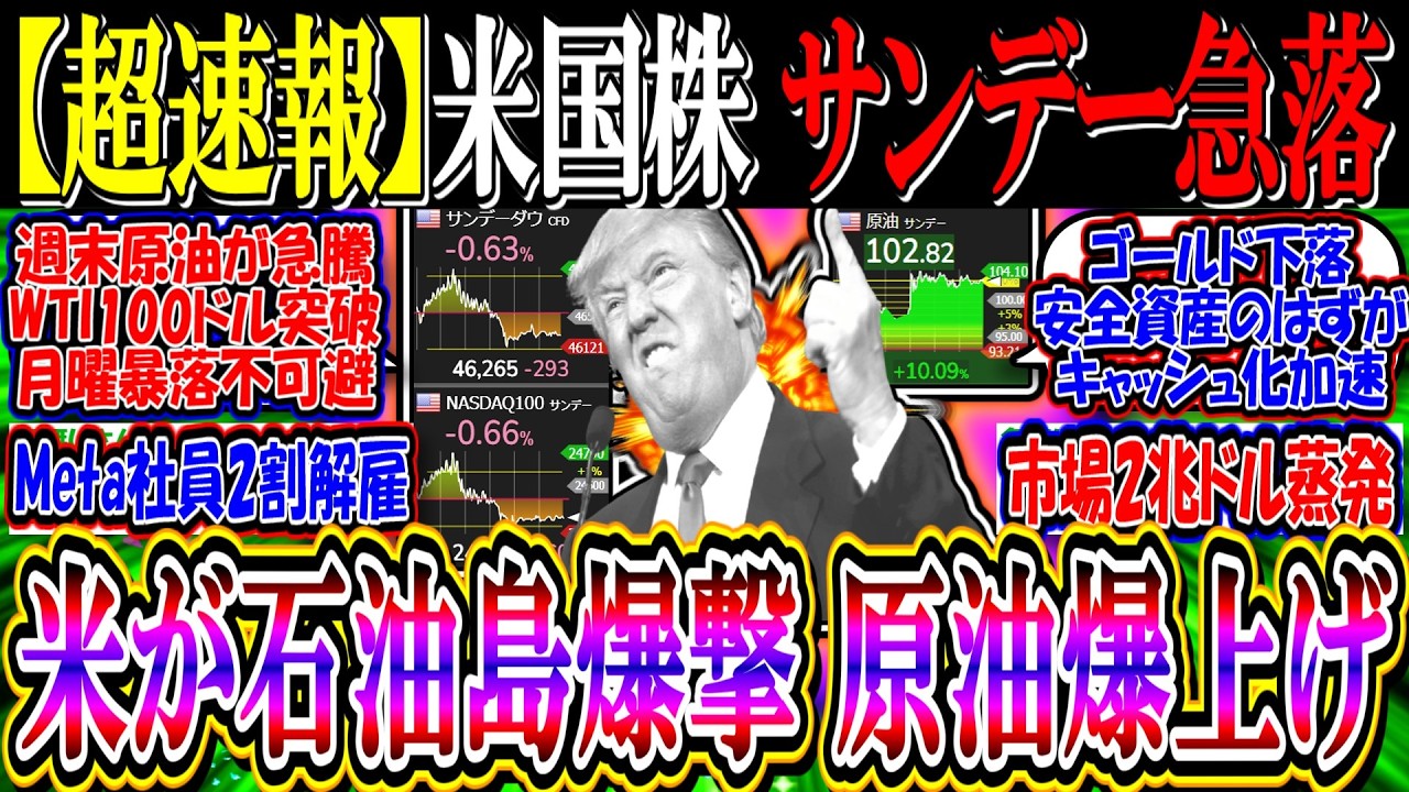 【ウォール街速報】米国株、原油爆上げでサンデー急落『米がイランのカーグ島爆撃、インフラ攻撃も示唆』 【ウォール街速報】米国株、原油爆上げでサンデー急落『米がイランのカーグ島爆撃、インフラ攻撃も示唆』