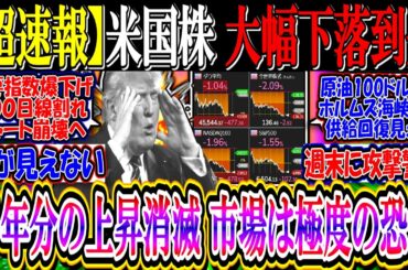【ｳｫｰﾙ街速報】米国株、大幅下落到来『半年分の上昇消滅、フィアグリ指数”極度の恐怖”』