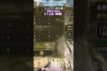 タルコロチャレンジ 2026/04/01 Ｓランク 成功例 390＋124＝514点 使い回しですみません