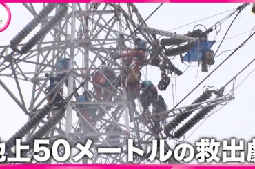 鉄塔の上で「動けなくなった」　雨のなか、地上50mの救出劇　名古屋・港区