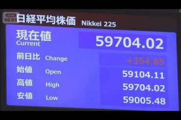 【速報】日経平均株価 取引時間中の最高値（5万9688円）を更新　一部値がさ株上昇受け(2026年4月22日)