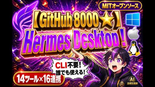 【GitHub 8000スター】Hermes Desktop 完全解説｜Nous Research製AIエージェントをGUIで操作・14ツール×16連携×マルチAIの衝撃【MITオープンソース】