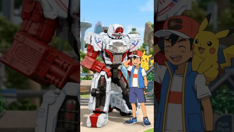 Super Sentai Boonboomger’s Bundorio Bunderas chats with Pokémon’s Ash Ketchum with Pikachu
