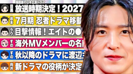 🖤目黒蓮🖤主演ドラマ⭕️月期に放送決定⁉️💛岩本💛 忍者ドラマ〇〇で放送決定⁉️🤍ラウ🤍⭕⭕で目撃⁉️🧡向井🧡新ドラマの役柄判明⁉️⛄スノ海外MVで⭕⭕が判明⁉️⛄秋以降のドラマ出演まとめ⁉️