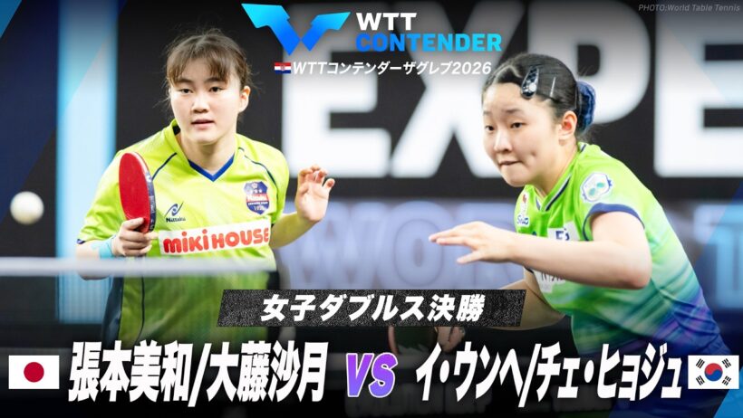 【決勝】張本美和/大藤沙月 vs イ・ウンヘ/チェ・ヒョジュ｜WTTコンテンダーザグレブ2026 女子ダブルス