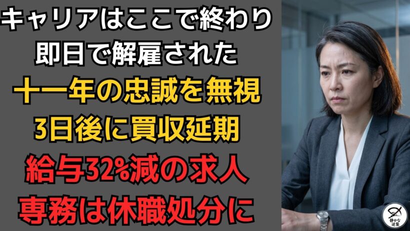 「あなたのキャリアはここで終わりです」十一年尽くした品質責任者に、専務が言い放った。3日後、会社の買収は無期限延期になった。