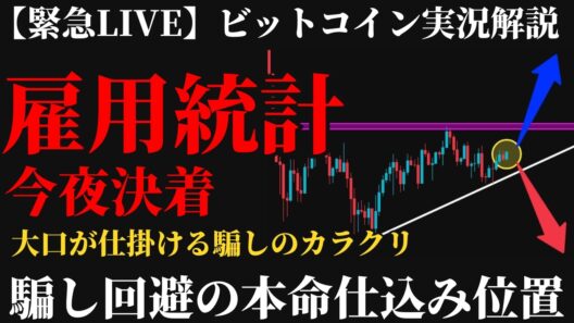 【緊急LIVE】ビットコイン大荒れ！雇用統計で初心者が狩られる罠と本命仕込み位置を完全実況※指標トレード※《仮想通貨 暗号通貨 ビットコイン BTC リップル ゴールド FX 》