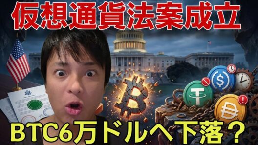 ​【緊急】二大仮想通貨法案が米国で成立！ビットコインは6万ドルに下落？あのコインまた最高値！